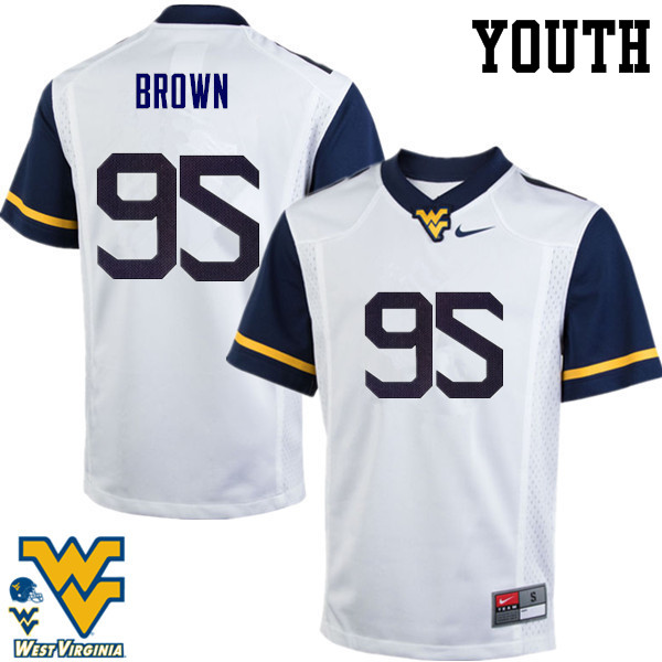 Youth #95 Christian Brown West Virginia Mountaineers College Football Jerseys-White - Click Image to Close